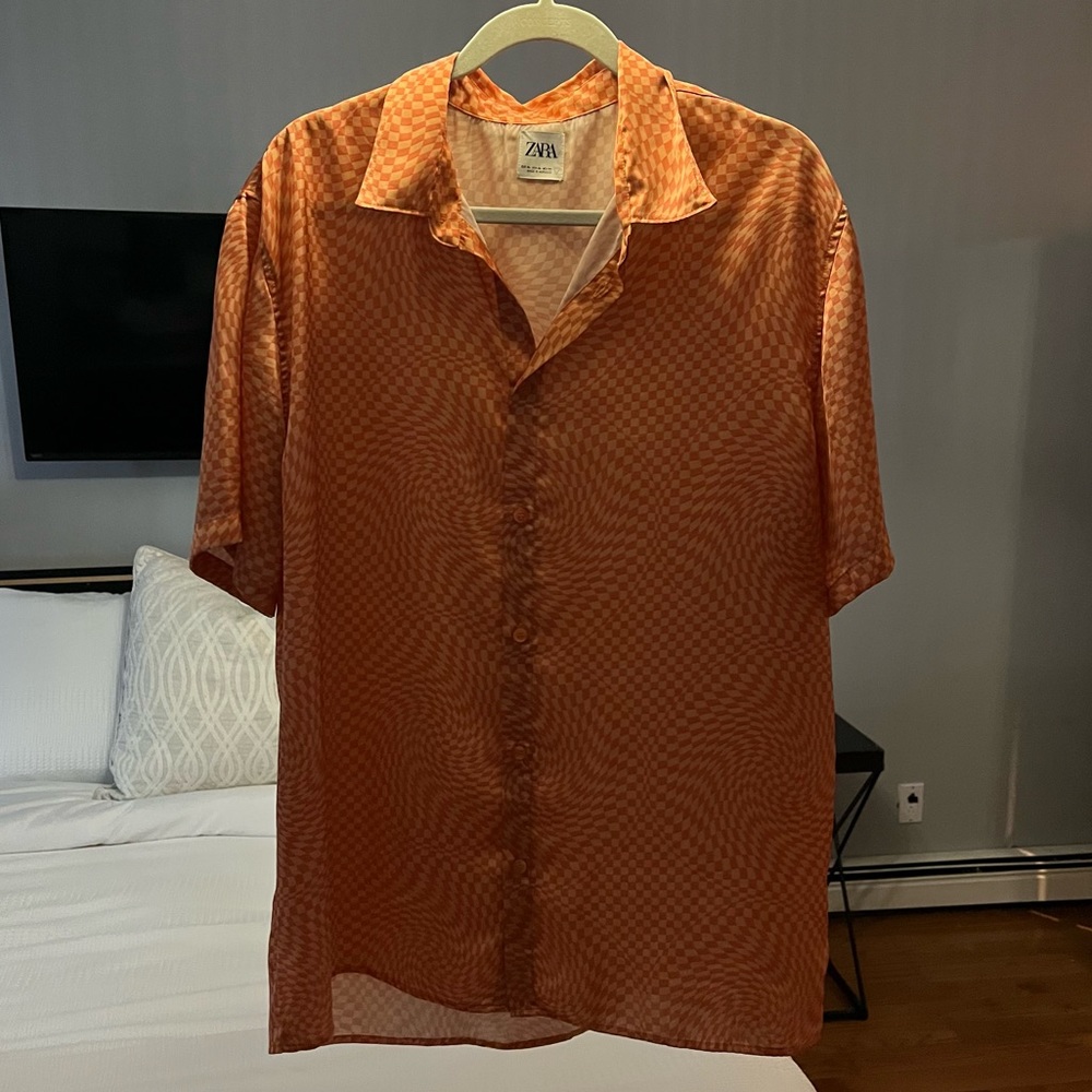 Orange pattern Zara short sleeve button down - Large